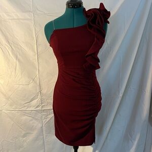 Emerald Sundae One-Shoulder Burgundy Dress